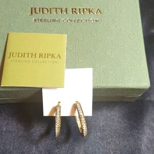 Judith Ripka Sterling Collection Hoop Pierced Earrings – 14K Gold Clad